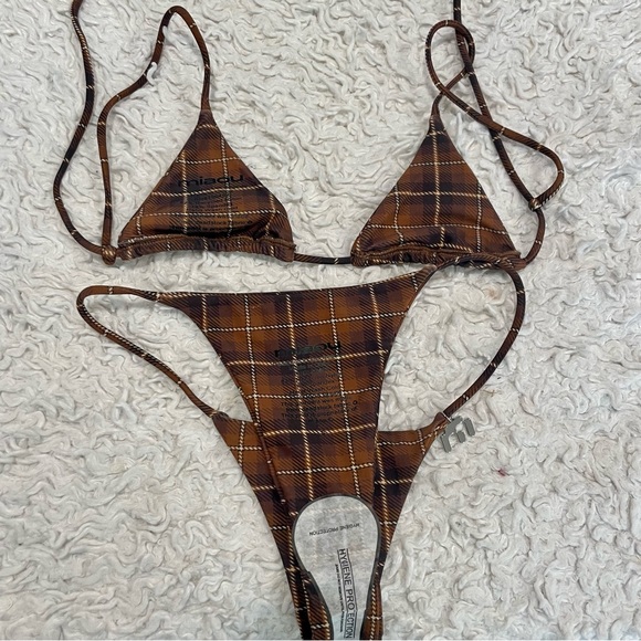 MIAOU Itty Bitty Bikini Set (Chocolate Plaid) NWOT (Panty liner attached) - Picture 10 of 10
